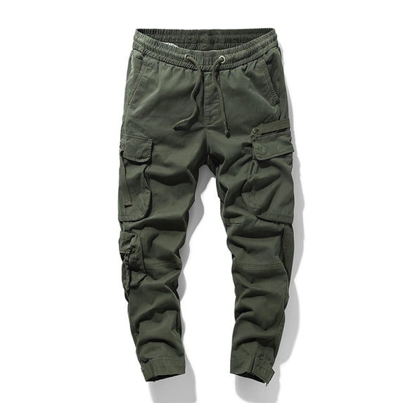 Pejock Men's Cargo Pants Elastic Waist with Zip Pockets, Straight Leg Outdoor Casual Work Trousers, Stretch Comfort Durable Polyester Full Length