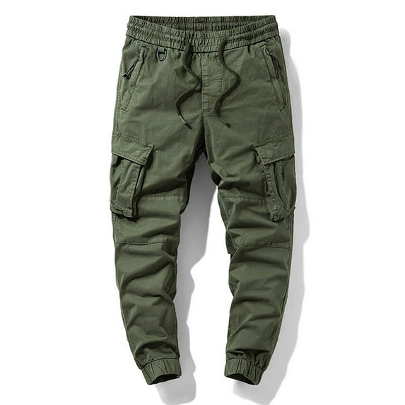 Pejock Men's Cargo Pants Elastic Waist with Zipper Pockets, Casual Full Length Utility Tactical Trousers, Soft Polyester Stretch Outdoor Hiking Pants