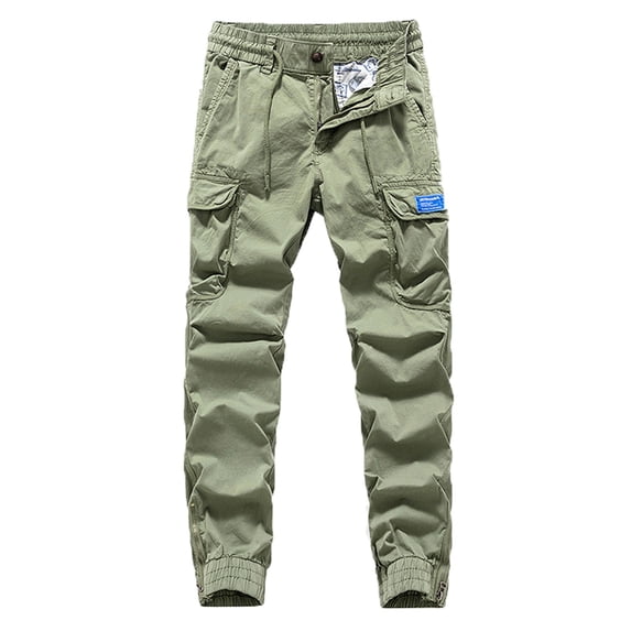 Pejock Men's Cargo Pants - Elastic Waist with Zipper Pockets, Soft Polyester Casual Full Length Trousers for Outdoor Daily Wear