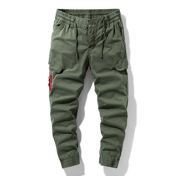 Pejock Men's Cargo Pants with Elastic Waistband, Multiple Zipper Pockets, Casual Comfort Fit Full Length Trousers for Outdoor Activities, Polyester Fabric