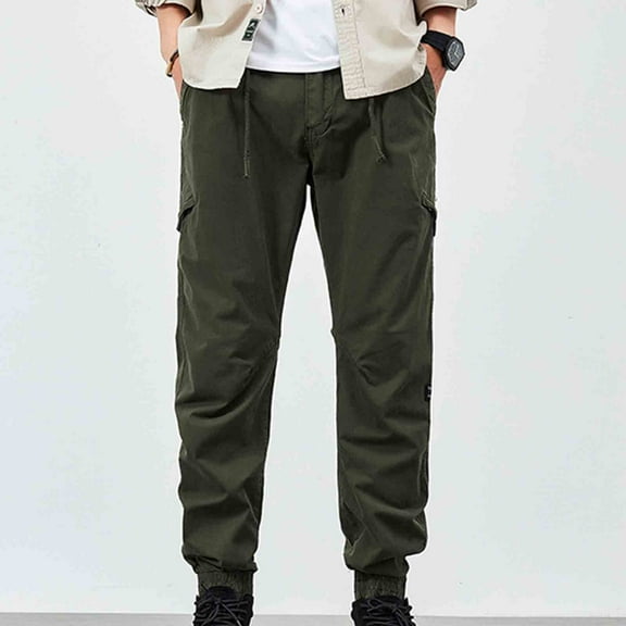 Pejock Men's Cargo Pants with Zipper Pockets and Elastic Waist, Casual Full Length Trousers for Outdoor, Lightweight Polyester Comfort Daily Wear