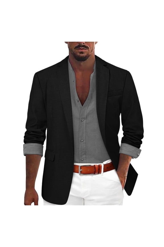 Men's Casual Blazer Jacket, Lightweight Linen Sport Coat with Button Pocket, Notch Lapel Long Sleeve Unstructured Suit for Business and Formal Events
