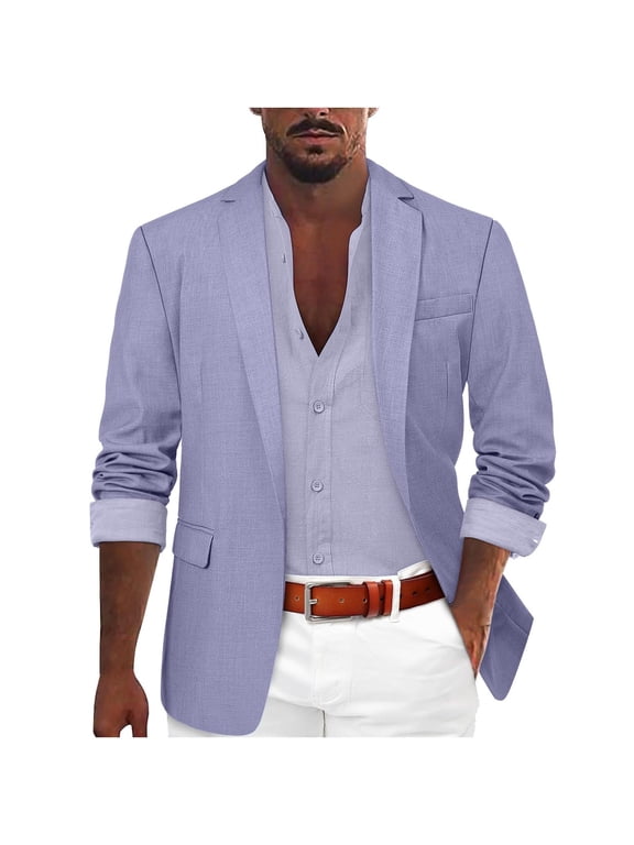 Men's Casual Blazer Jacket, Lightweight Linen Sport Coat with Button Pocket, Notch Lapel Long Sleeve Unstructured Suit for Business and Formal Events