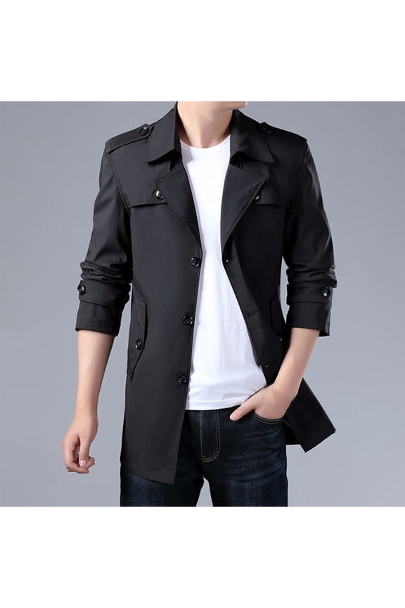 Men's Casual Hooded Windcoat, Lightweight Polyester Jacket with Button Pockets and Long Sleeve Design for Spring, Winter, Daily Wear, and Outdoor Activities
