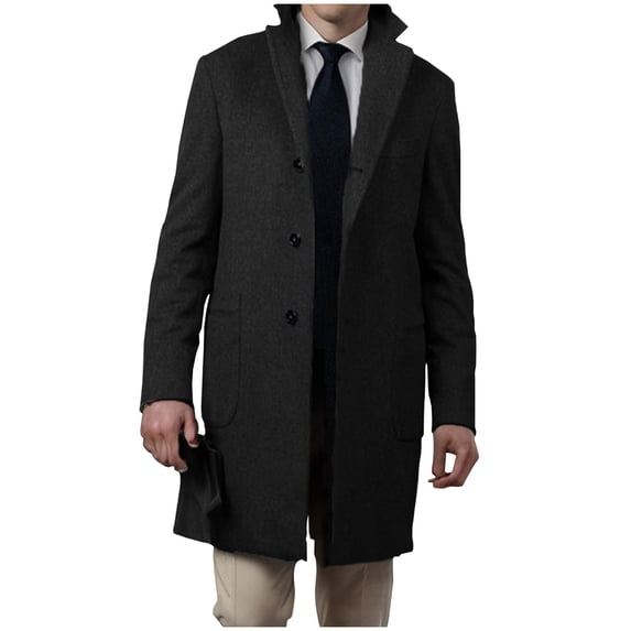 Pejock Men's Casual Jacket - Button-Front Long Sleeve Coat with Pockets, Versatile Daily Polyester Outerwear for Fall and Winter, Standard Fit Solid Color Blazer