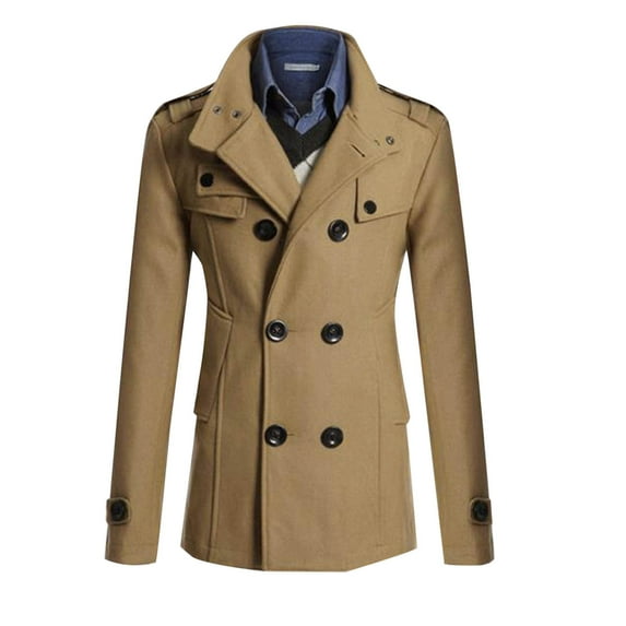 Pejock Men's Casual Jacket, Polyester Long Sleeve Solid Color Outerwear for Fall Winter - Hoodless Button-Front Coat with Pockets, Daily Comfort Outdoor Wear