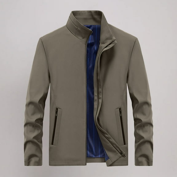 Pejock Men's Casual Jacket, Stand Collar Zip-Front Long Sleeve Outerwear Coat with Solid Pockets for Daily Outdoor Wear