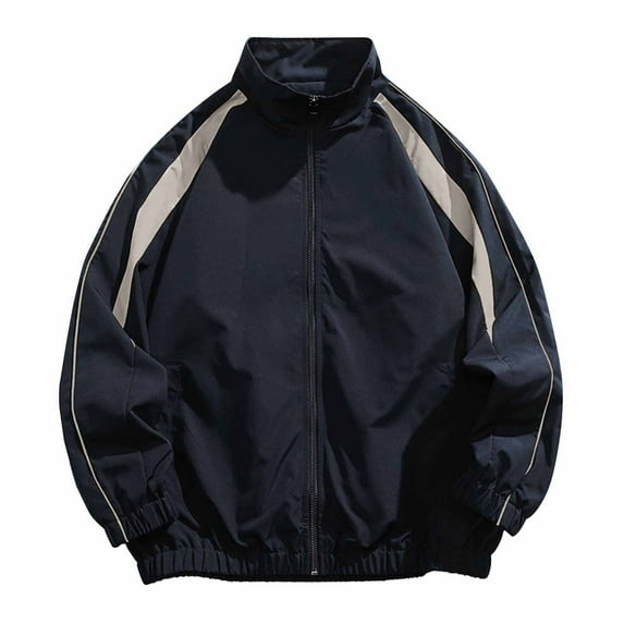 Pejock Men's Casual Jacket - Zip-Up Loose Fit Long Sleeve Outerwear, Solid Color Polyester Coat with Flip Collar & Pockets for Daily Fall Winter Wear