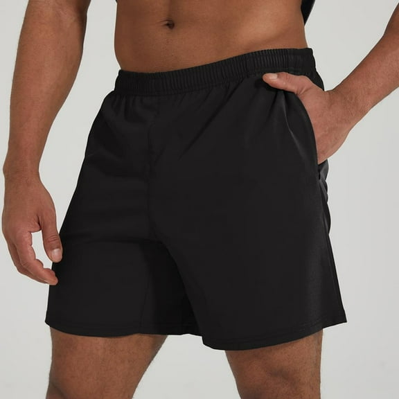 Pejock Men's Casual Shorts with Elastic Waist & Zipper Pockets - Quick Dry Linen Feel Beach Shorts for Gym, Hiking and Daily Wear