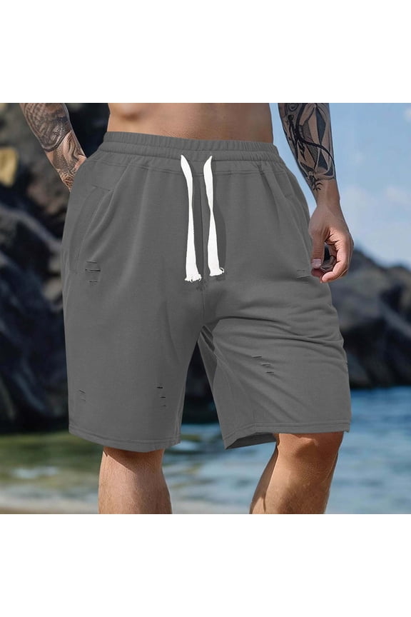 Men's Casual Shorts with Loose Fit, Straight Leg Work Shorts - Solid Color Polyester for Gym, Work and Daily Comfort
