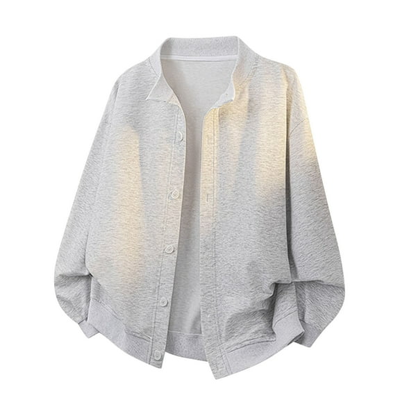 Pejock Men's Casual Stand Collar Button Up Shirt, Long Sleeve Loose Fit Pocket Top, Solid Color Polyester Blouse for Daily Wear