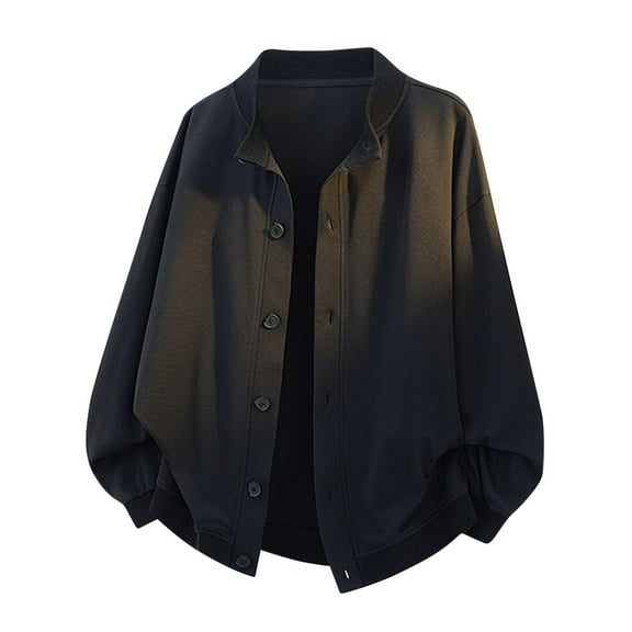 Pejock Men's Casual Stand Collar Button Up Shirt, Long Sleeve Loose Fit Pocket Top, Solid Color Polyester Blouse for Daily Wear