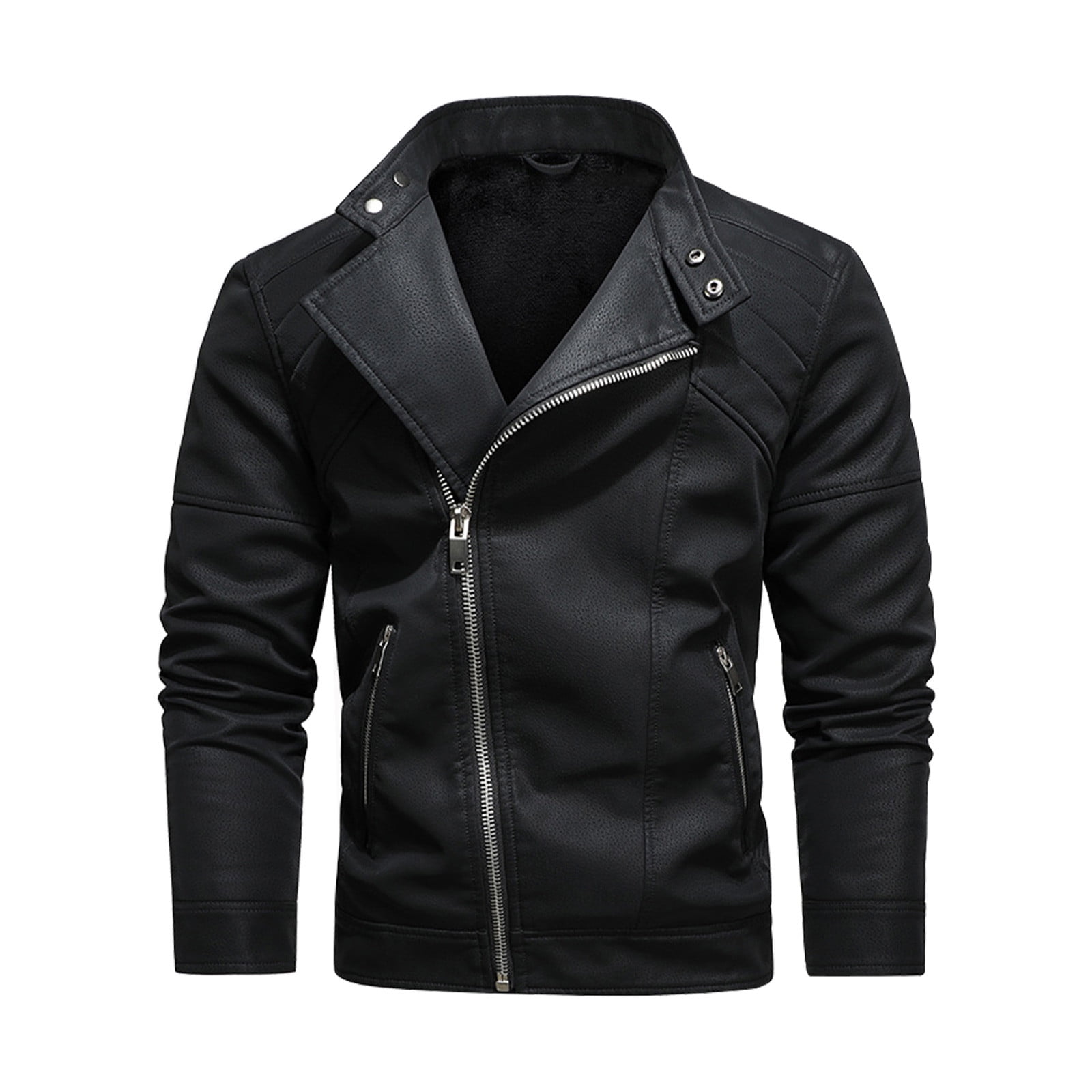 Mens Casual Stand Collar Slim PU Leather Bomber Jacket main image 1