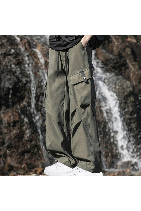 Men's Casual Sweatpants - Straight Leg Solid-Color Design with Pockets, Elastic Waistband Soft Polyester Comfort, Outdoor Athletic Full-Length Pants for Daily Wear