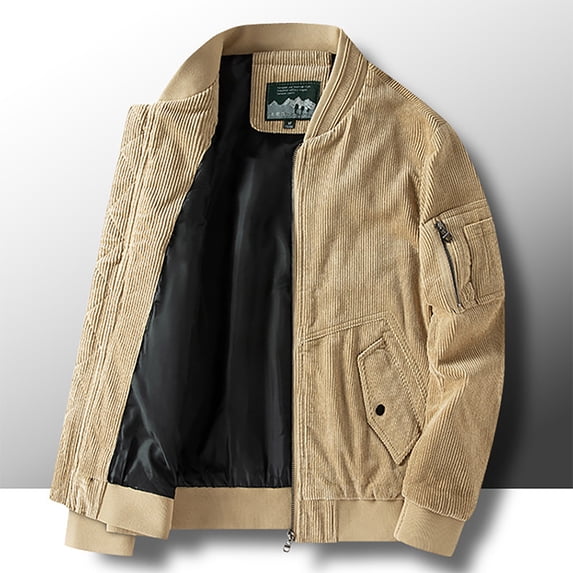 Pejock Men's Corduroy Coat Long Lapel Jacket, Soft Polyester Casual Outerwear with Pockets, Long Sleeve Lightweight Coat for Spring Fall Winter Daily Wear