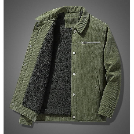 Pejock Men's Corduroy Jacket with Lapel Collar, Button Front, and Pockets - Long Sleeve Winter Coat for Casual and Daily Wear