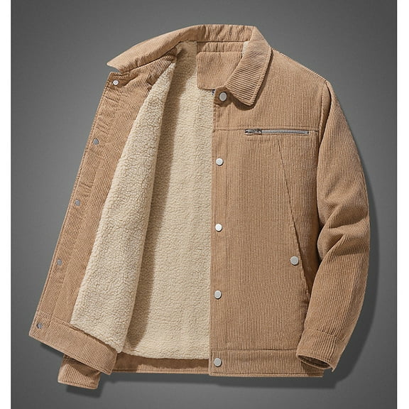Pejock Men's Corduroy Jacket with Lapel Collar, Button Front, and Pockets - Long Sleeve Winter Coat for Casual and Daily Wear