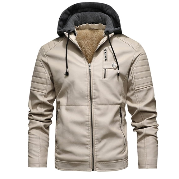 Pejock Men's Denim Jacket Hooded Zip-Pocket Coat Long Sleeve Polyester Outerwear for Casual Daily Wear Windbreaker