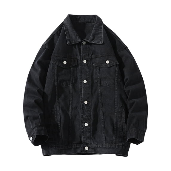 Pejock Men's Denim Motorcycle Jacket - Button Front Closure, Long Sleeve Rider Style with Chest Pockets, Loose Fit Biker Jacket for Casual Wear
