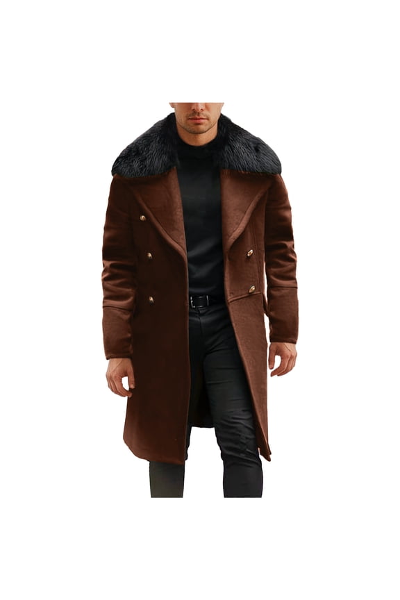 Men's Double Breasted Overcoat, Wind-Resistant Casual Long Coat with Pockets, Loose Fit Polyester Topcoat for All-Season Outdoor Wear