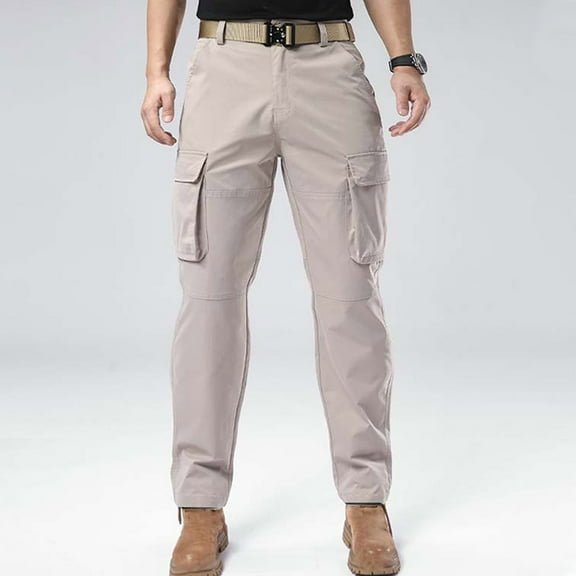 Pejock Men's Elastic Waist Work Overalls, Lightweight Polyester with Multiple Cargo Pockets, Straight Leg Design for Casual Outdoor, Daily Wear and Motion Activities