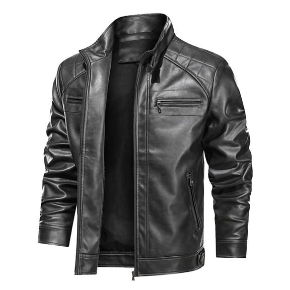 Pejock Men's Faux Leather Coat, Long Sleeve Loose Fit Jacket with Zipper Pockets - Windproof Casual Outerwear for Fall Winter Daily Wear, Business and Outdoor