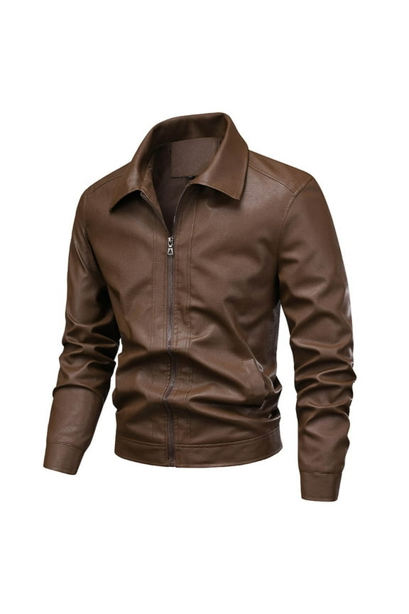 Men's Faux Leather Jacket, Windproof Warm Long Sleeve Outerwear with Zipper Pockets, Casual Biker Style Rider Coat for Daily Winter Wear