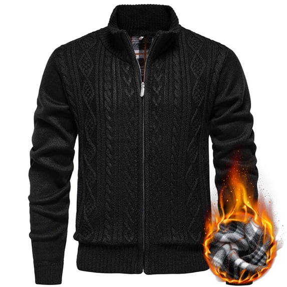 Pejock Men's Fleece Coat with Stand Collar, Zippered Front Lightweight Knitwear Jacket, Heat-Sealed Windproof Seams for All Season Casual Outerwear