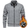 thumbnail image 1 of Pejock Men's Fleece Coat with Stand Collar, Zippered Front Lightweight Knitwear Jacket, Heat-Sealed Windproof Seams for All Season Casual Outerwear, 1 of 3