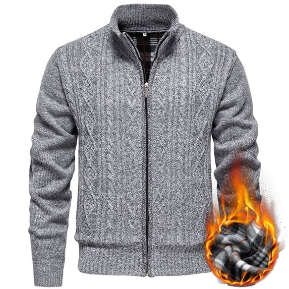 Pejock Men's Fleece Coat with Stand Collar, Zippered Front Lightweight Knitwear Jacket, Heat-Sealed Windproof Seams for All Season Casual Outerwear