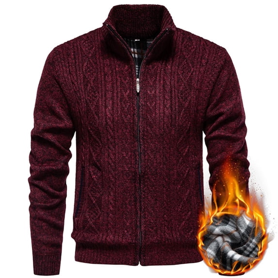 Pejock Men's Fleece Coat with Stand Collar, Zippered Front Lightweight Knitwear Jacket, Heat-Sealed Windproof Seams for All Season Casual Outerwear