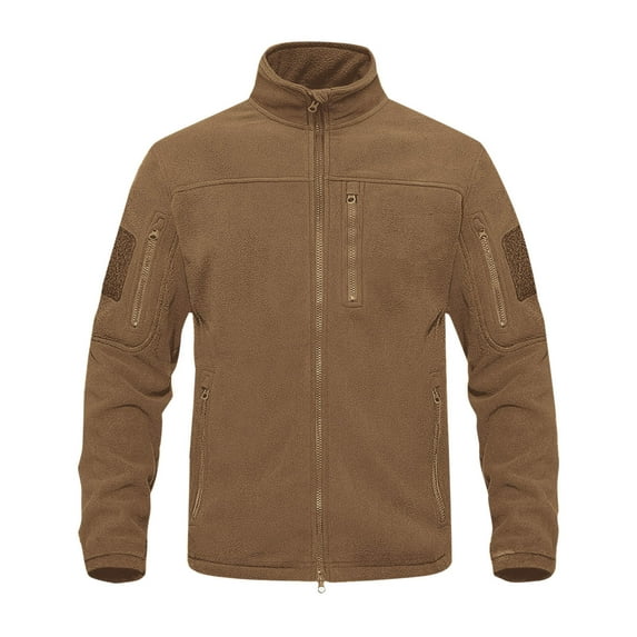 Pejock Men's Fleece Jacket, Stand Collar Full Zip Long Sleeve Outdoor Winter Coat - Lightweight Warm Polyester with Multiple Pockets for Casual Daily Wear