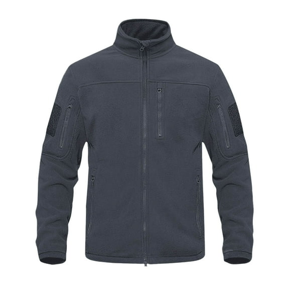 Pejock Men's Fleece Jacket, Stand Collar Full Zip Long Sleeve Outdoor Winter Coat - Lightweight Warm Polyester with Multiple Pockets for Casual Daily Wear