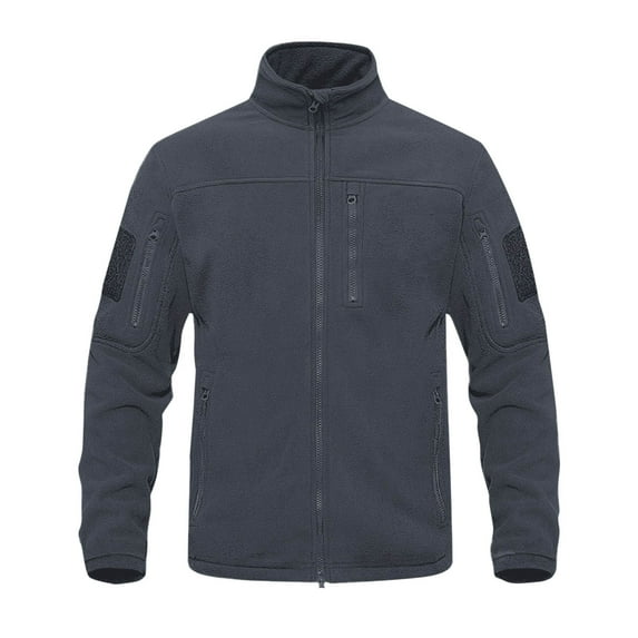 Pejock Men's Fleece Jacket, Stand Collar Full Zip Long Sleeve Outdoor Winter Coat - Lightweight Warm Polyester with Multiple Pockets for Casual Daily Wear