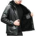 thumbnail image 1 of Pejock Men's Fleece Lined Leather Jacket - Vintage Hooded Winter Coat with Stand Collar, Long Sleeve Casual Outerwear for Fall and Winter, 1 of 9