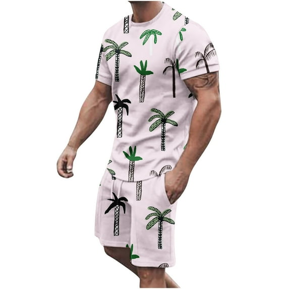 Pejock Men's Hawaiian Matching Set Summer Beach 2 Piece Outfits Flower T-Shirts and Shorts M-5XL