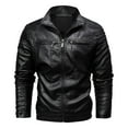 thumbnail image 1 of Pejock Men's Hooded Leather Jacket with Fleece Lining, Windproof Loose Fit Coat, Multiple Zipper Pockets, Long Sleeve Outdoor Casual Wear for Winter Daily Activities, 1 of 8