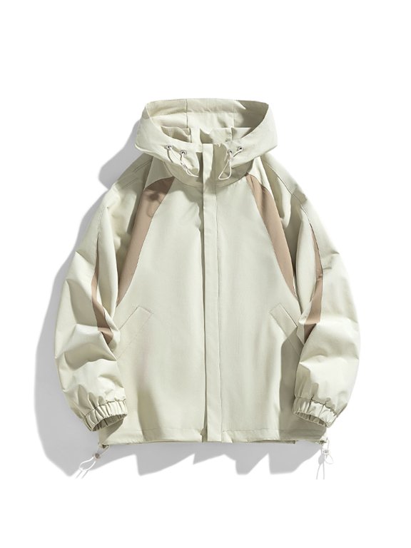 Men's Hooded Slim Fit Jacket with Drawstring, Lightweight Polyester Coat for Outdoor Activewear, Zip Pocket Casual Windbreaker