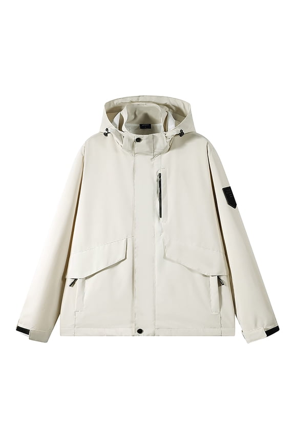 Men's Hooded Slim Jacket - Lightweight Drawstring Coat, Polyester Outerwear with Zippered Pocket for Outdoor Sports Casual Wear