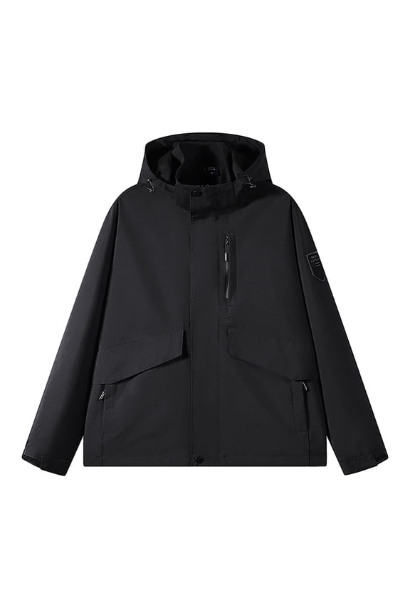 Men's Hooded Slim Jacket - Lightweight Drawstring Coat, Polyester Outerwear with Zippered Pocket for Outdoor Sports Casual Wear