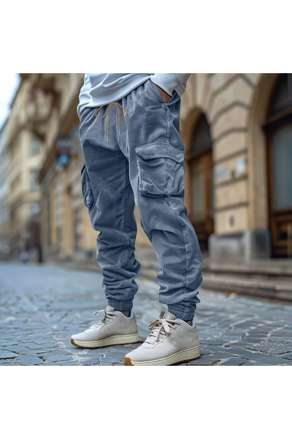 Men's Joggers with Elastic Waist, Lightweight Polyester Sports Pants and Sweatpants for Casual Wear, Outdoor Activities, Home, Lounge, All-Season Comfort