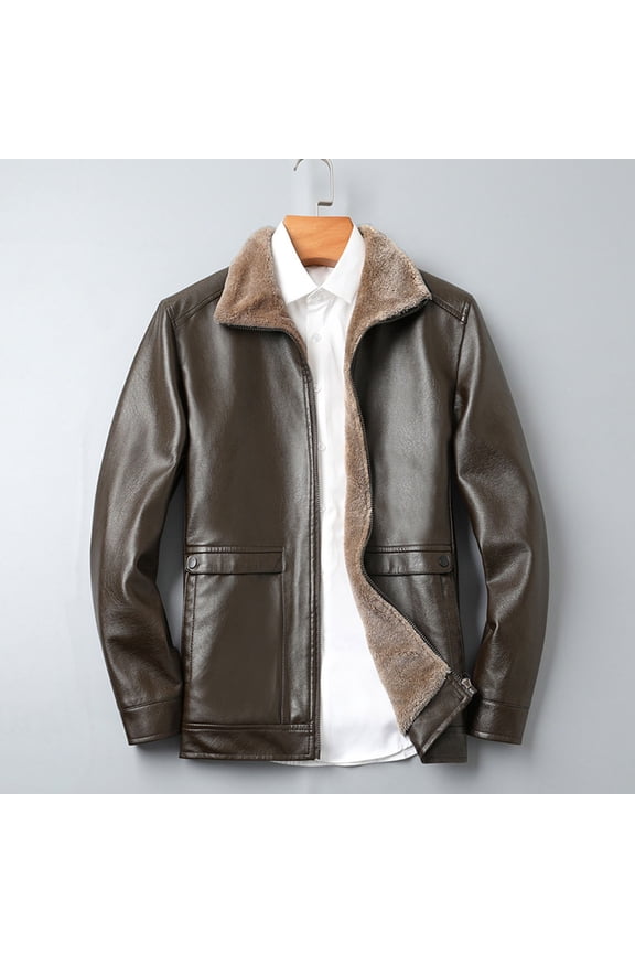 Men's Leather Jacket Hooded Multiple Pockets Loose Fit Coat, Windproof Fleece Lined Biker Style Winter Coat for Outdoor Sports and Casual Wear