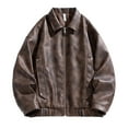 thumbnail image 1 of Pejock Men's Leather Jacket, Long Sleeve Flip-Collar Coat with Zipper Pockets, Casual Loose Fit Outerwear for Winter and Daily Use, 1 of 2