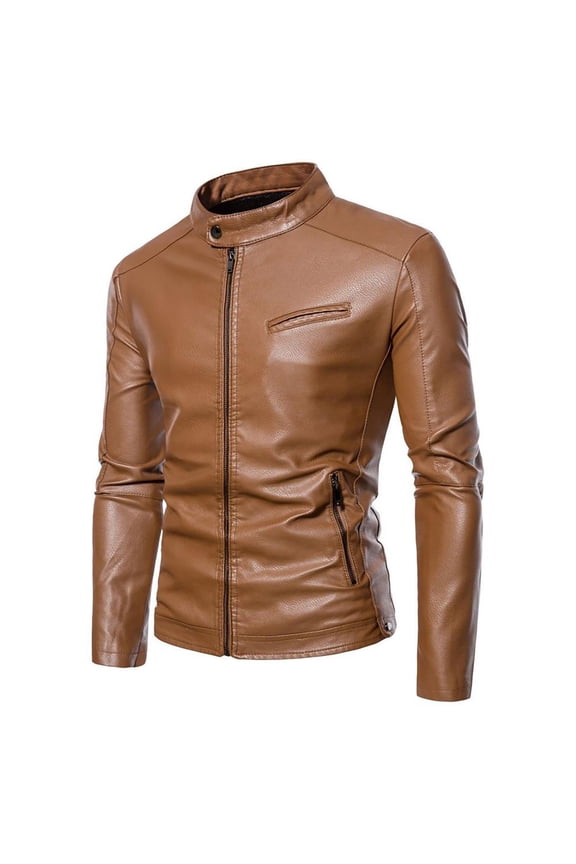 Men's Leather Motorcycle Jacket - Stand Collar Windproof, Thick Padded Riding Coat, Genuine Leather Biker Jacket for Men, Thermal Lined Outerwear Plus Size Big & Tall
