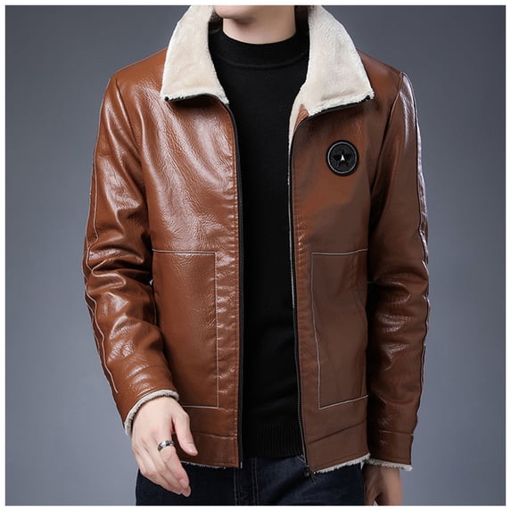 Pejock Men's Leather Motorcycle Jacket, Synthetic Biker Style Coat with Multiple Pockets - Classic Casual Riding Jacket for Men, Fall and Winter Outerwear, Full Sleeve Windproof Design