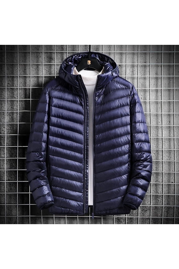 Men's Lightweight Down Jacket Windproof-Warm Standing Collar Coat, Polyester Business Casual Zippered Pockets All-Season Outdoor Travel Commute Easy-Care