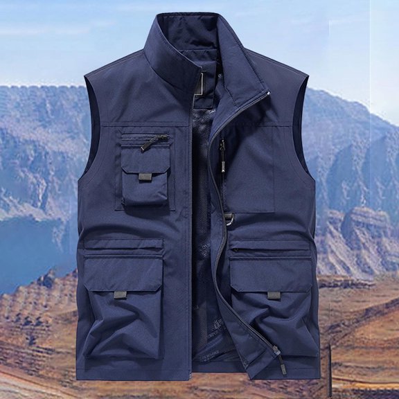 Pejock Men's Lightweight Sleeveless Vest, Hoodless Casual Jacket for Outdoor Sports and Daily Use, with Multiple Pockets, Thin Polyester, Loose Fit Ideal for Mountaineering, Hiking, Tooling