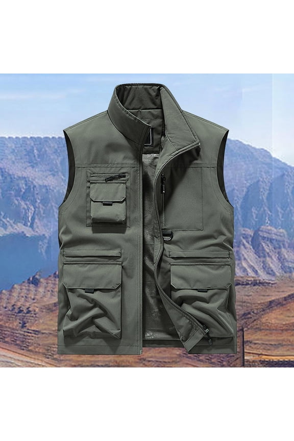 Men's Lightweight Sleeveless Vest, Hoodless Casual Jacket for Outdoor Sports and Daily Use, with Multiple Pockets, Thin Polyester, Loose Fit Ideal for Mountaineering, Hiking, Tooling