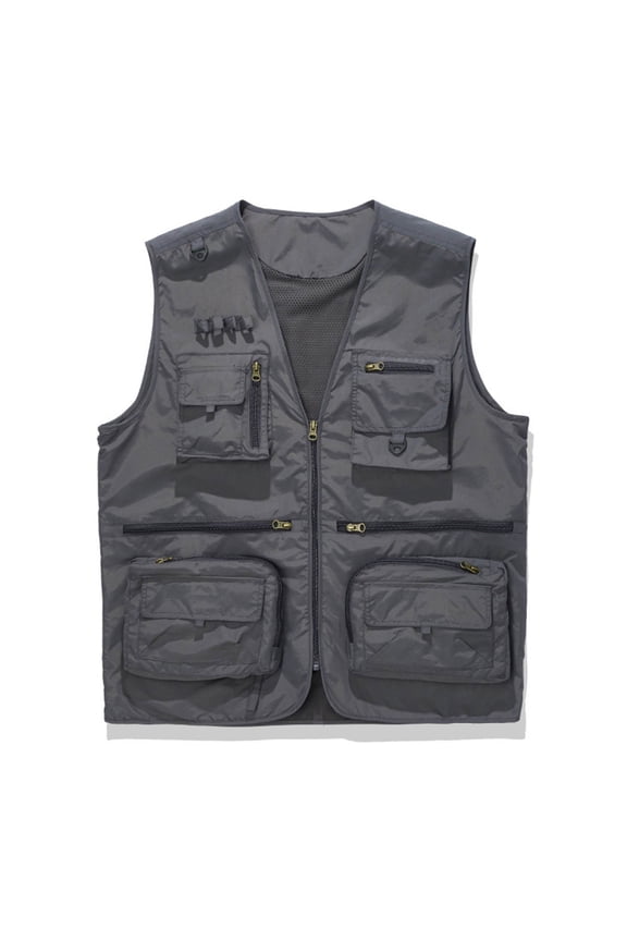 Men's Lightweight Sleeveless Vest - Multi-Pocket Utility Vest for Outdoor Sports, Casual Daily Wear, Hiking and Travel, Breathable Polyester Jacket, Asian Fit Sizing
