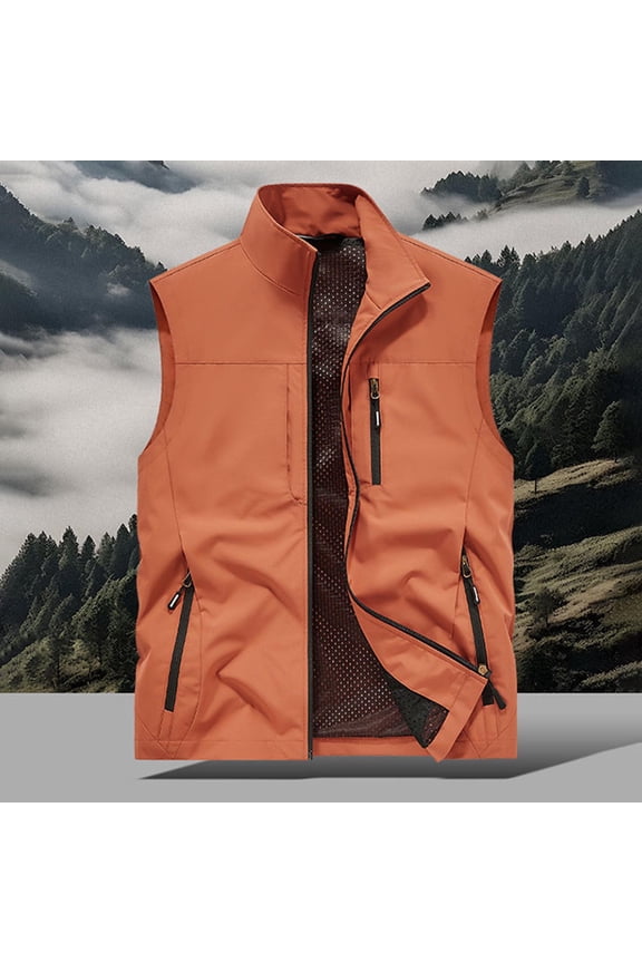 Men's Lightweight Utility Vest - Outdoor Multi Pocket Sleeveless Jacket for Hiking, Sports, Tool Carrying & Casual Wear, Polyester Breathable Packable Design